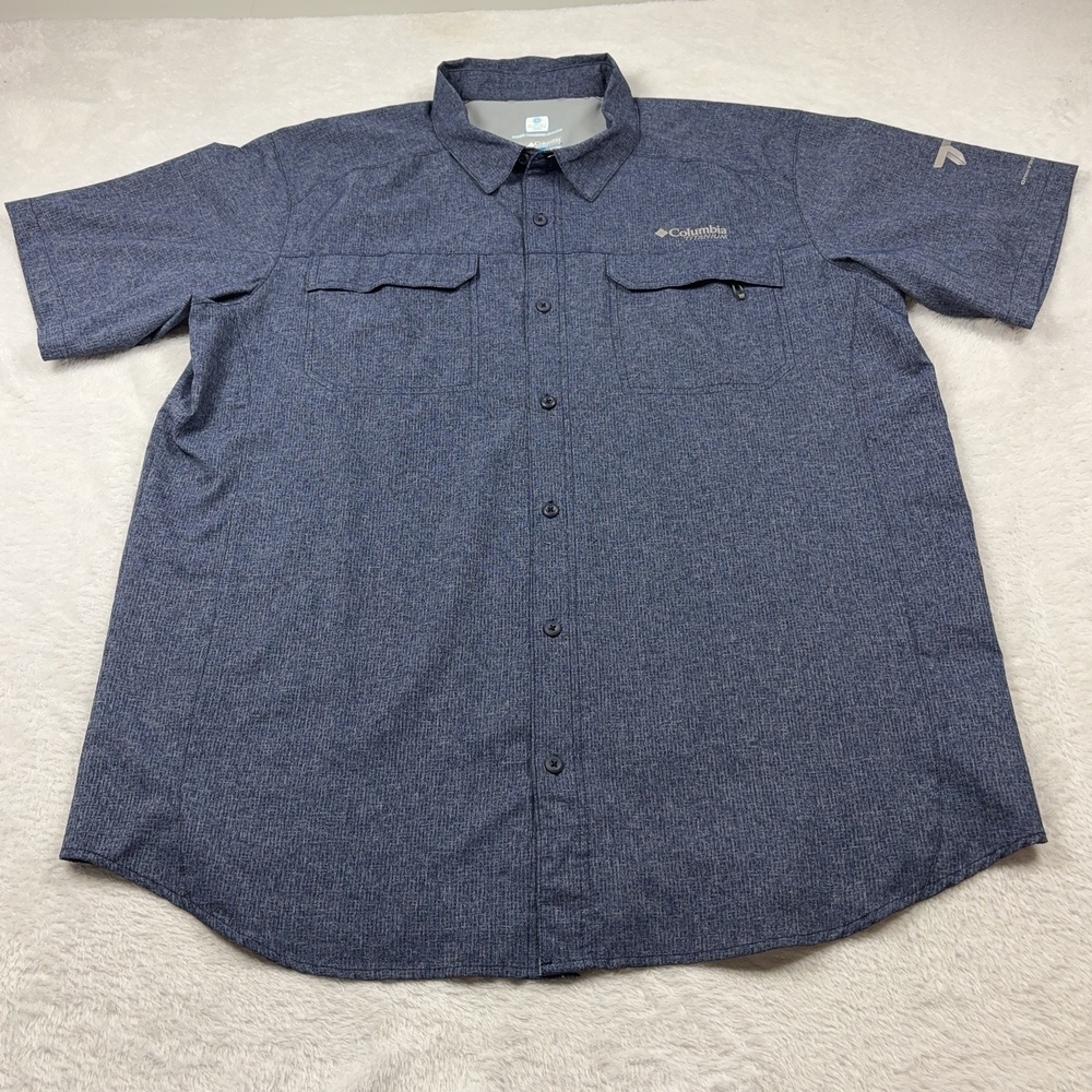 Columbia Titanium Button Up Shirt Men XL Blue Short Sleeve Relaxed Fit Omni